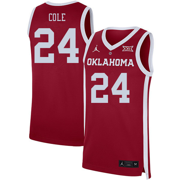 Oklahoma Sooners #24 Jacolb Cole College Basketball Jerseys Stitched Sale-Crimson